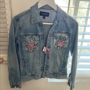 Lucky Brand Women's Denim Jacket with Floral Accents